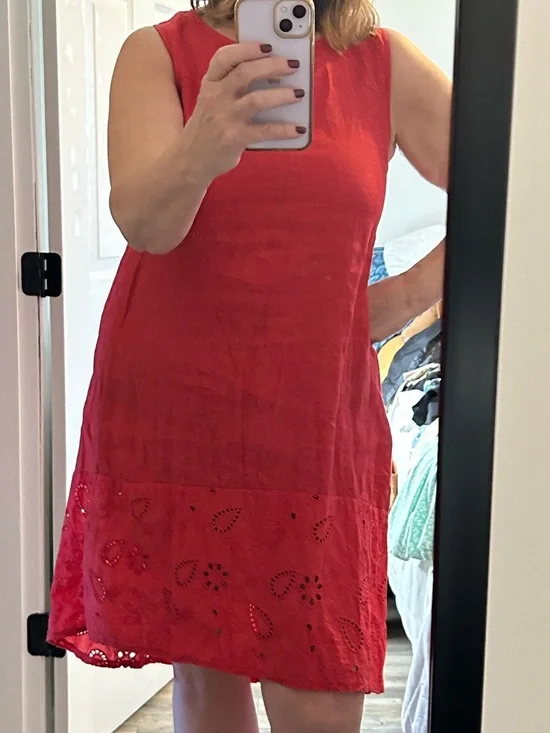 Red Eyelet Sundress with Navy Knit Bolero - Picture 4 of 6